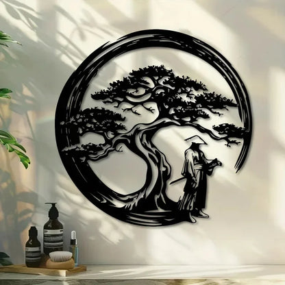 Bonsai Tree Metal Wall Art — Laser-Cut Steel Panel