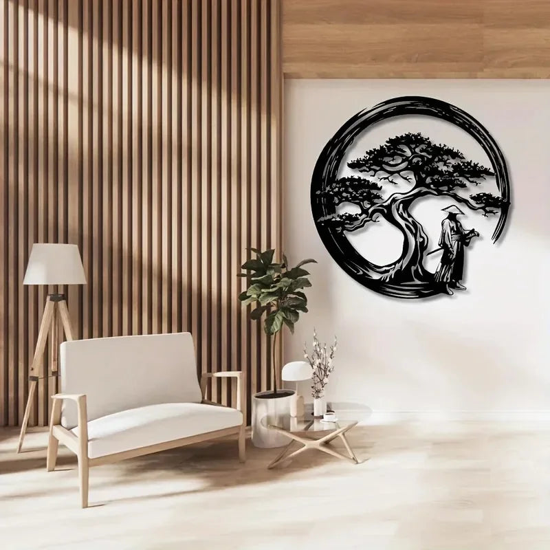Bonsai Tree Metal Wall Art — Laser-Cut Steel Panel