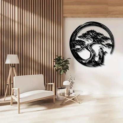 Bonsai Tree Metal Wall Art — Laser-Cut Steel Panel