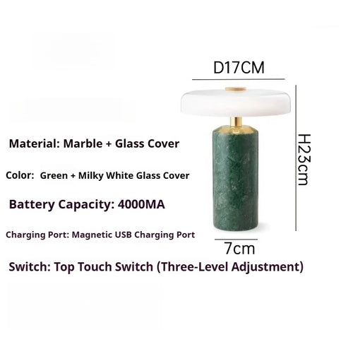 Marble Cordless Table Lamp — Rechargeable Touch Dimming