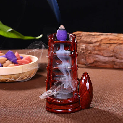 Ceramic Backflow Incense Burner — Smoke Waterfall Effect