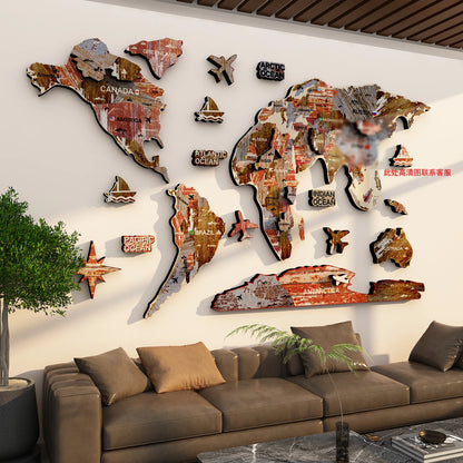 Layered Wood World Map Wall Art — 3D Multi-Layer Panel