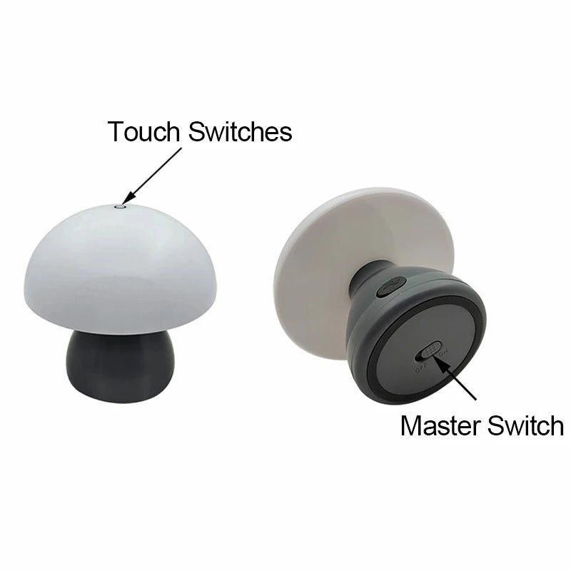 Rechargeable Mushroom Table Lamp — Cordless Touch Dimming