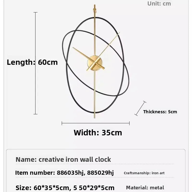Oval Metal Wall Clock — Minimalist Iron Frame
