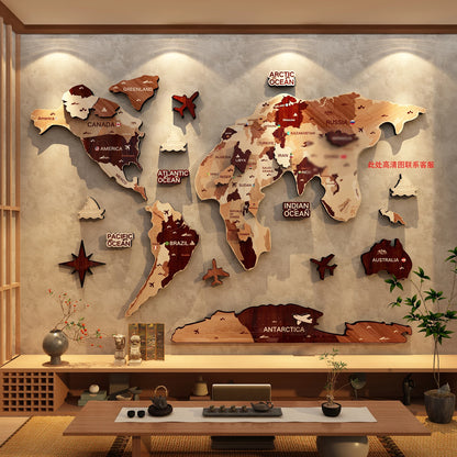 Layered Wood World Map Wall Art — 3D Multi-Layer Panel