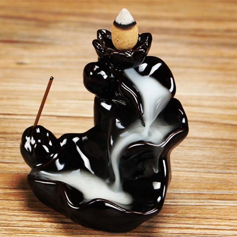 Ceramic Backflow Incense Burner — Smoke Waterfall Effect