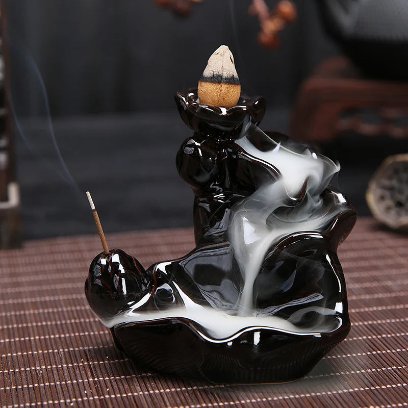 Ceramic Backflow Incense Burner — Smoke Waterfall Effect