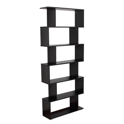 S-Shape Wooden Bookcase — Six Shelves, 75 in Tall